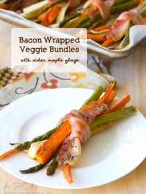 Bacon Wrapped Roasted Vegetables with Cider Maple Glaze #thanksgiving #holidays #dinnerparty #bacon