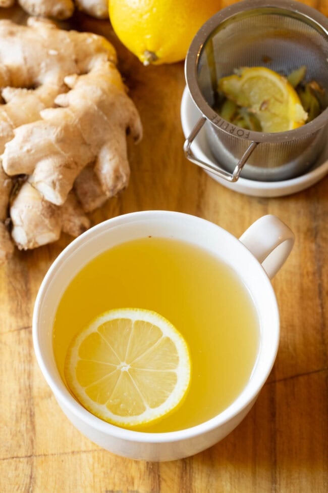 Best Lemon Ginger Detox Tea Recipe close up in cup.
