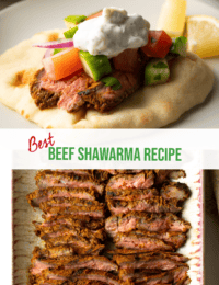 Pinterest image for beef shawarma.